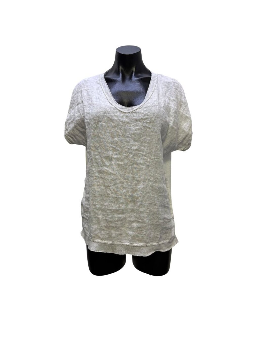 Tempo Paris White Linen Short-Sleeve Blouse Size S